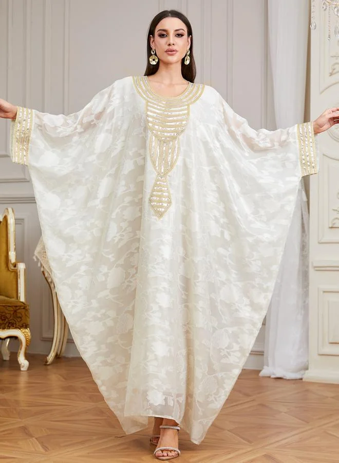 Take Two Women Beige Embroidered Kimono Sleeve Kaftan